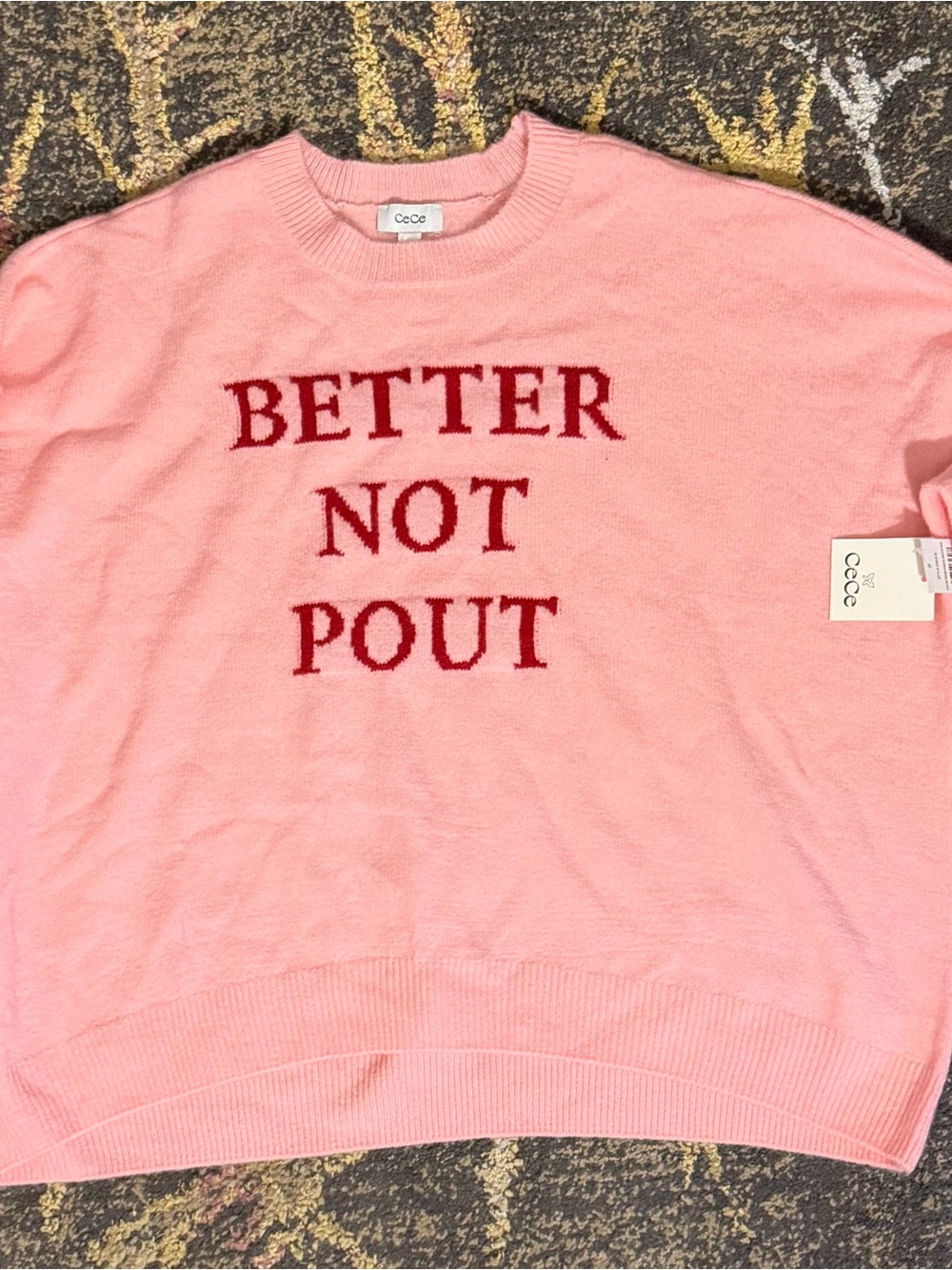 CeCe Pink Crewneck Sweater with Red Lettering